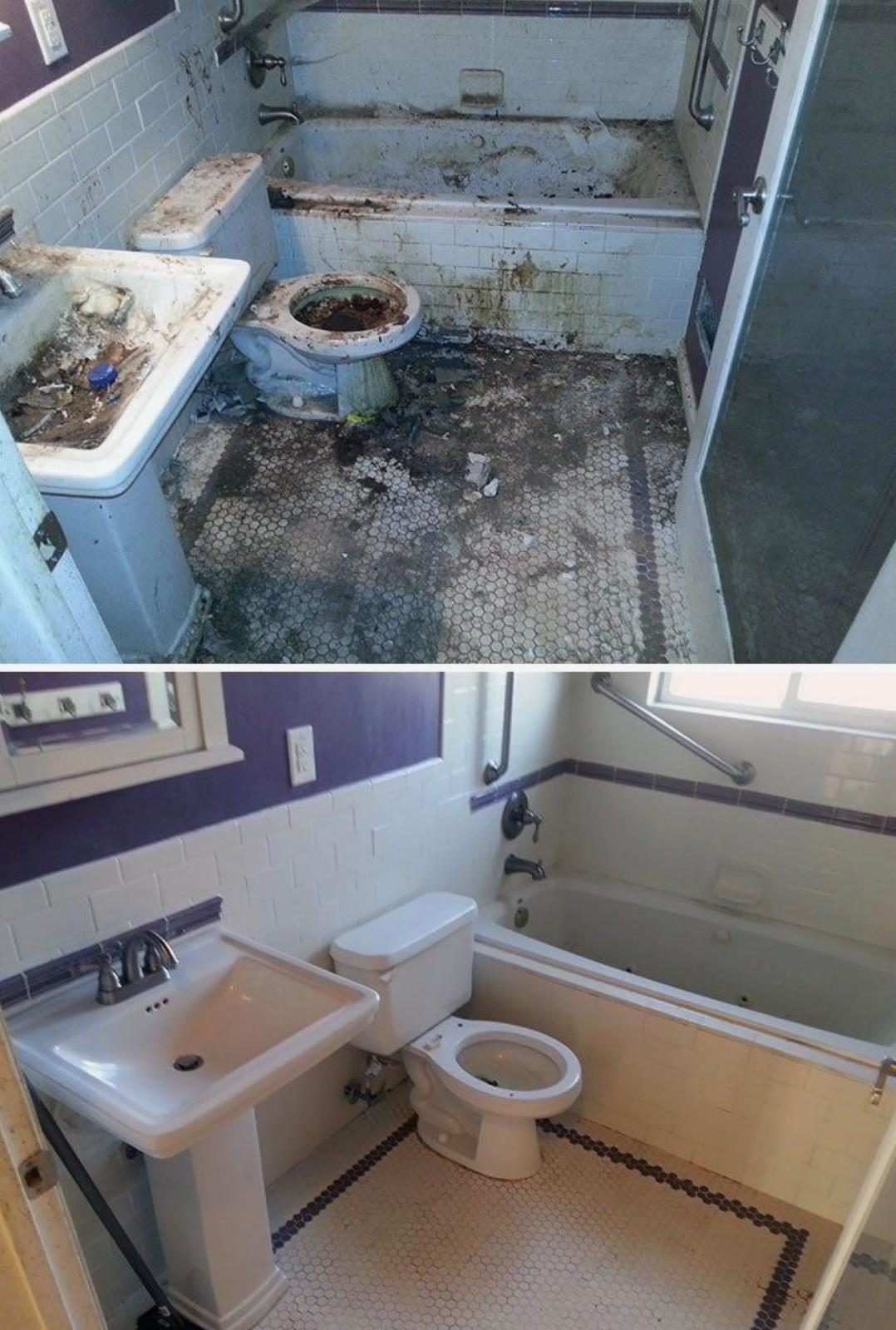 Salle de bain avant et après nettoyage
